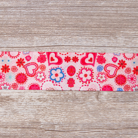 Лента репсовая SAFISA с рисунком, 39 мм, 15 м, цвет 03, розовый. Арт 25311-39мм-03