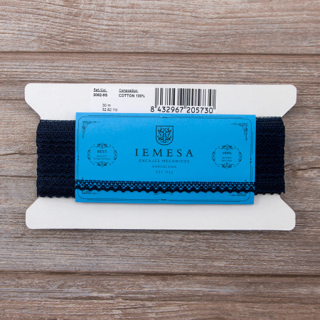 Мерсеризованное хлопковое кружево, 8 мм, цвет темно-синий. Арт 2062/9S