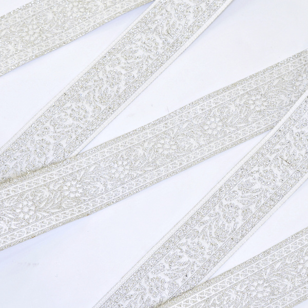 Лента жаккардовая с люрексом SAFISA, 25 мм, 15 м, цвет 102. Арт 9251-25мм-102