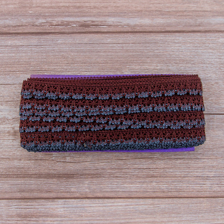 Мерсеризованное хлопковое кружево, 15 мм, цвет коричневый с джинсово-синим. Арт 3247/R3                 