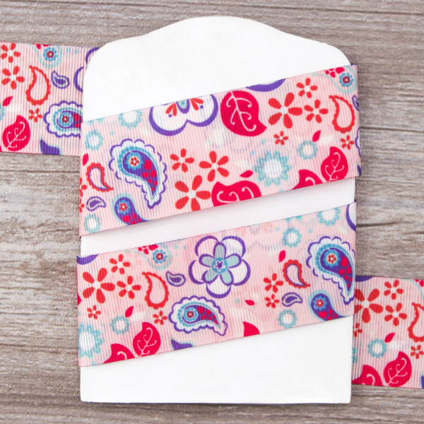 Лента репсовая SAFISA с рисунком, 39 мм, 15 м, цвет 03, розовый. Арт 25310-39мм-03