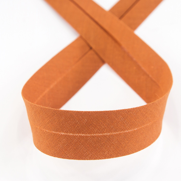 Косая бейка хлопок/полиэстер 20 мм, 25 м, цвет 111, темно-рыжий. Арт 6120-20мм-111           