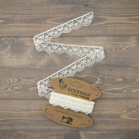 Кружево-вышивка на тюле, 28 мм, цвет молочный, 100% полиэстер, 3,5 м. Арт T-1910.112