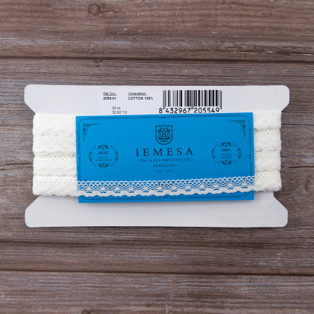 Мерсеризованное хлопковое кружево, 13 мм, цвет белый. Арт 2059/01