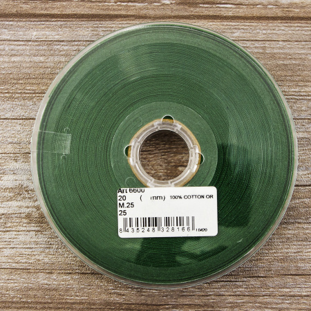Косая бейка хлопок, 20 мм, 25 м, цвет 25, цвет зеленый. Арт 6600-20мм-25