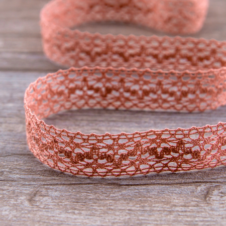 Мерсеризованное хлопковое кружево, 20 мм, цвет серо-розовый. Арт 3037/F3                 