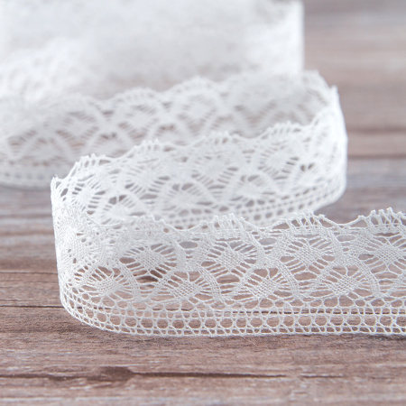 Мерсеризованное хлопковое кружево, 30 мм, цвет белый. Арт 2025/01