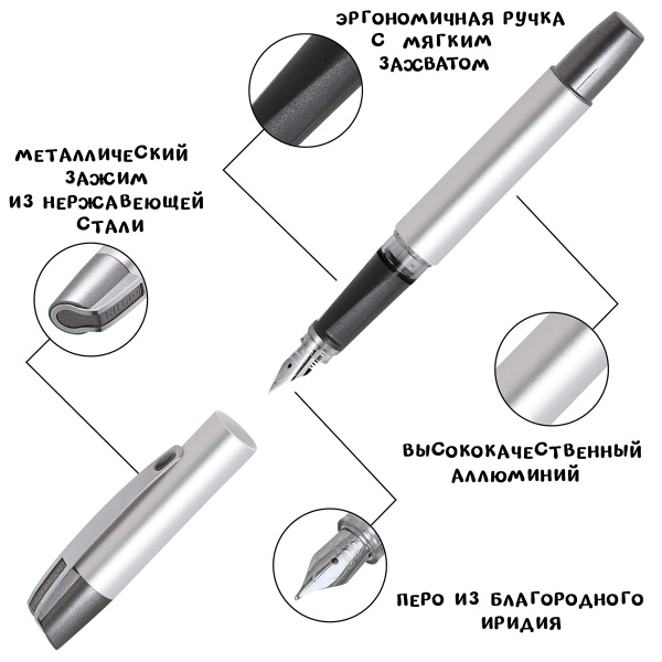 Ручка перьевая "College" для левши, с синим картриджем, размер пера M, 0.5 мм, принт "Be Happy". Арт 61181/3D