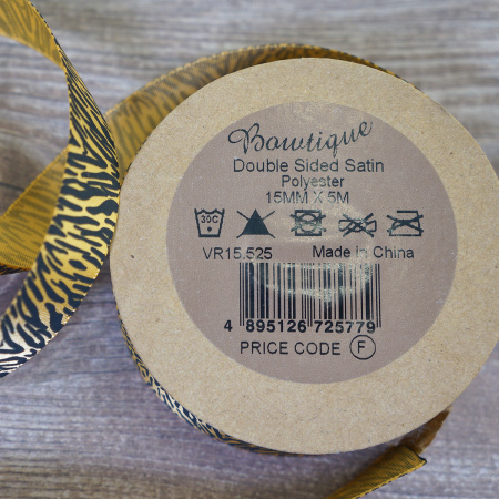 Лента атласная на картонной мини-катушке "Тигровый принт". Арт VR15.525