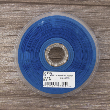 Косая бейка хлопок/полиэстер 20 мм, 25 м, цвет 126, васильковый. Арт 6120-20мм-126           
