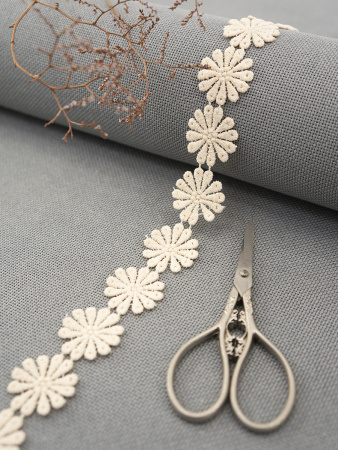 Кружево гипюр, 28 мм, цвет бежевый, 100% полиэстер, 3,5 м. Арт G-4988.371