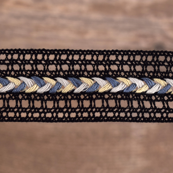 Мерсеризованное хлопковое кружево, 28 мм, цвет чёрный. Арт 2197/14