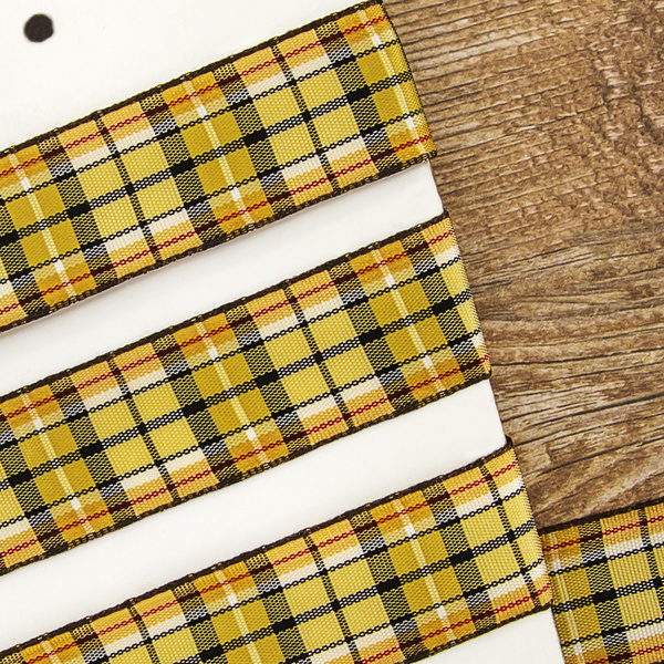 Лента с рисунком клетка SAFISA, 26 мм, 25 м, цвет 02, охра. Арт 5221-26мм-06            