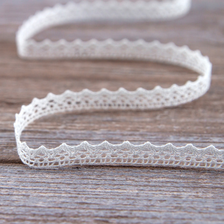 Мерсеризованное хлопковое кружево, 8 мм, цвет белый. Арт 2062/01