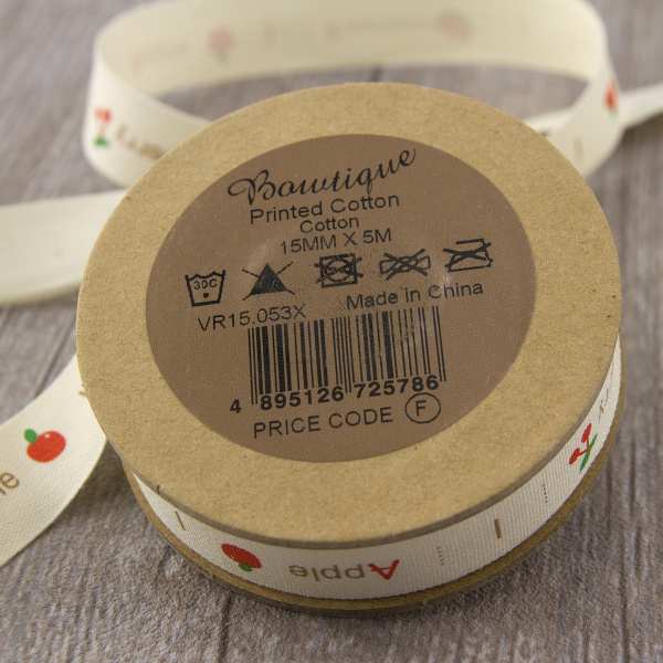 Лента хлопковая на картонной мини-катушке "Фрукты". Арт VR15.053X