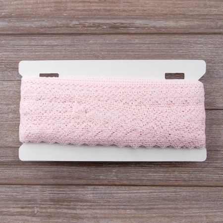 Мерсеризованное хлопковое кружево, 25 мм, цвет светло-розовый. Арт 3207/06                 