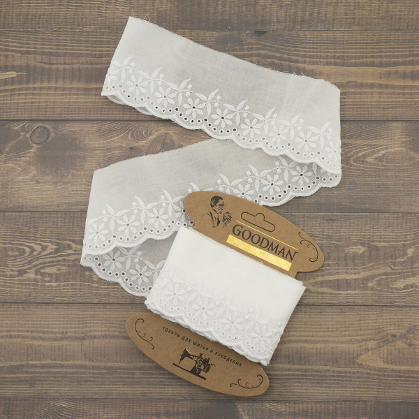 Шитье-вышивка на батисте, прошва, 45 мм, цвет белый, 50% полиэстер, 50 % хлопок, 3,5 м. Арт 4B1126.212