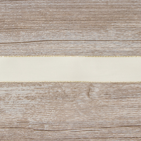 Лента атласная SAFISA с люрексным кантом по краям, 25 мм, 25 м, цвет 56, кремовый. Арт 25190-25мм-56