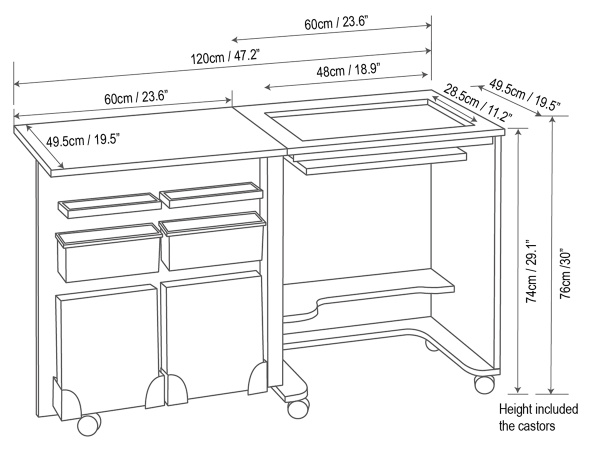 Стол раскладной для швейной машины COMPACT, серый дуб. Арт TLM.C-G001                  
