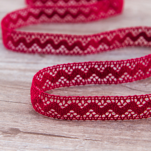 Мерсеризованное хлопковое кружево, 16 мм, цвет бургунд. Арт 2066/F1