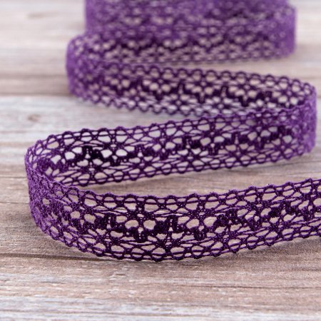 Мерсеризованное хлопковое кружево, 20 мм, цвет темно-лавандовый. Арт 3037/46                 