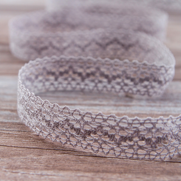 Мерсеризованное хлопковое кружево, 20 мм, цвет светло-серый. Арт 3037/64                 