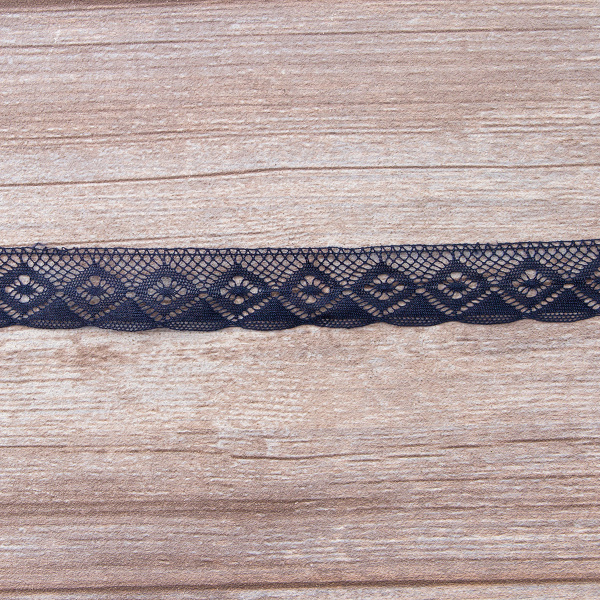 Мерсеризованное хлопковое кружево, 25 мм, цвет темно-синий. Арт 2023/9S