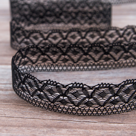 Мерсеризованное хлопковое кружево, 30 мм, цвет черный. Арт 2025/14