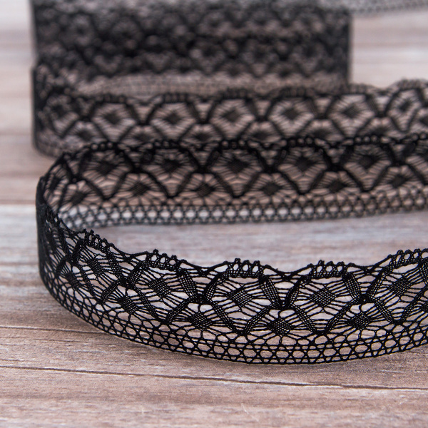 Мерсеризованное хлопковое кружево, 30 мм, цвет черный. Арт 2025/14
