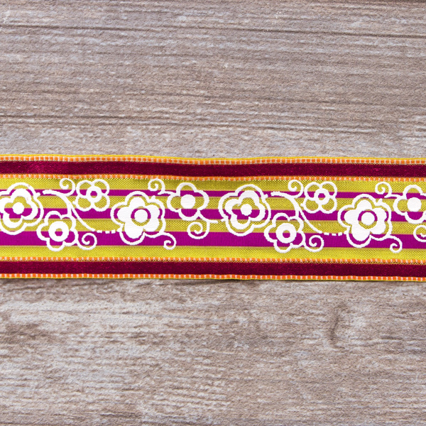 Лента с рисунком SAFISA, 38 мм, цвет бордо/желтый. Арт 25239-38-03