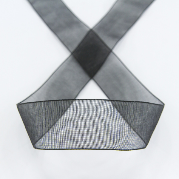 Лента органза SAFISA мини-рулон, 25 мм, 2,5 м, цвет 01, черный. Арт P00520-25мм-01          