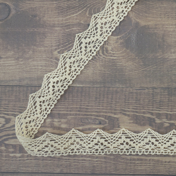 Кружево плетеное, 25 мм, цвет молочный, 100% хлопок, 5 м. Арт K-5003-02