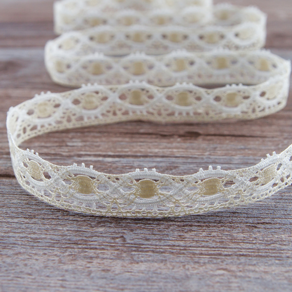 Мерсеризованное хлопковое кружево, 20 мм, цвет сливочный с белым. Арт 3489/30