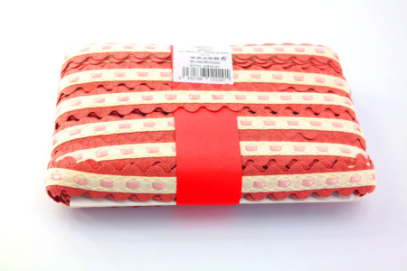 Тесьма декоративная, 24 мм, двойной вьюнок с атласной лентой, темно-розовая. Арт 13031C/11