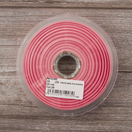 Косая бейка атласная 20 мм, 25 м, цвет 29, ярко-розовый. Арт 6260-20мм-29            