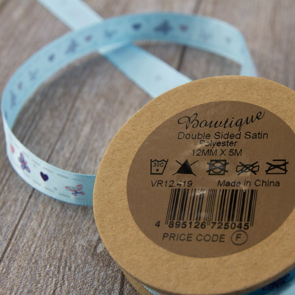 Лента репсовая на картонной мини-катушке "Бабочки и  сердечки". Арт VR12.419