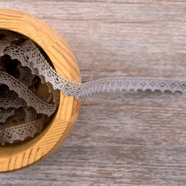Мерсеризованное хлопковое кружево, 8 мм, цвет серый. Арт 2062/W3