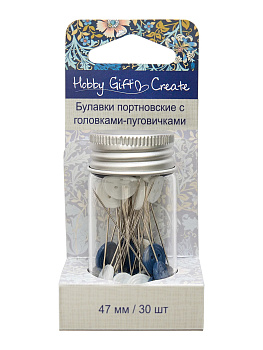 Булавки портновские с головками-пуговичками, цвет синий и белый, 47 мм, 30 шт. Арт HGC720.01