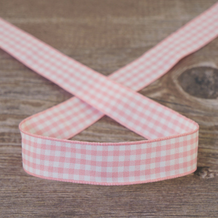 Лента с рисунком на картонной катушке "Клетка", цвет розовый. Арт R13115/123