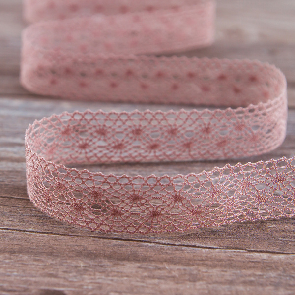 Мерсеризованное хлопковое кружево, 20 мм, цвет пыльно-розовый. Арт 2020/W4