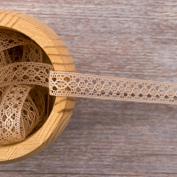 Мерсеризованное хлопковое кружево, 10 мм, цвет серо-бежевый. Арт 3517/27