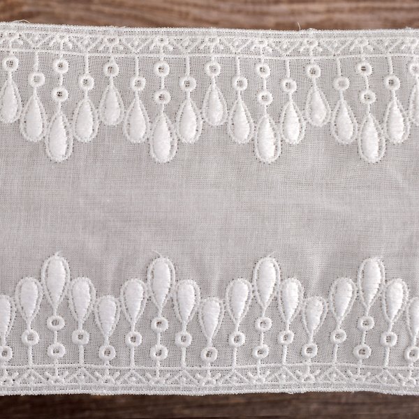 Шитье-вышивка на батисте, прошва, 100 мм, цвет белый. Арт 37197/B