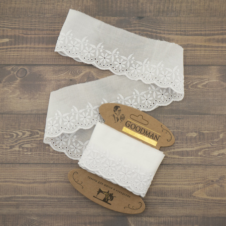 Шитье-вышивка на батисте, прошва, 45 мм, цвет белый, 50% полиэстер, 50 % хлопок, 3,5 м. Арт 4B1126.212