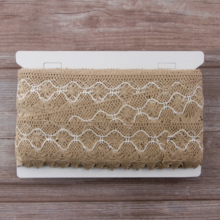 Мерсеризованное хлопковое кружево, 63 мм, цвет бежевый. Арт 2074/ZH