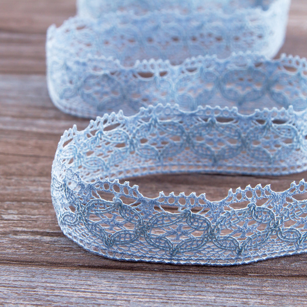 Мерсеризованное хлопковое кружево, 35 мм, цвет голубой. Арт 2222/19