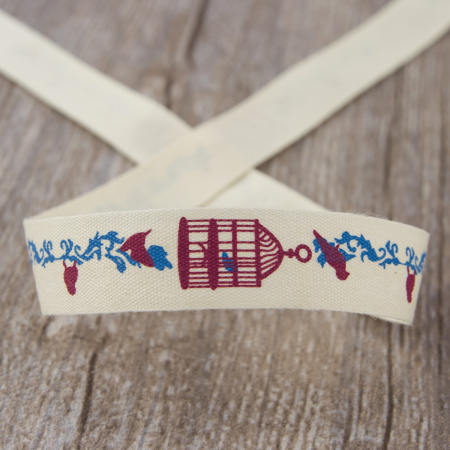 Лента хлопковая на картонной мини-катушке "Клетка для птиц". Арт VR15.057X