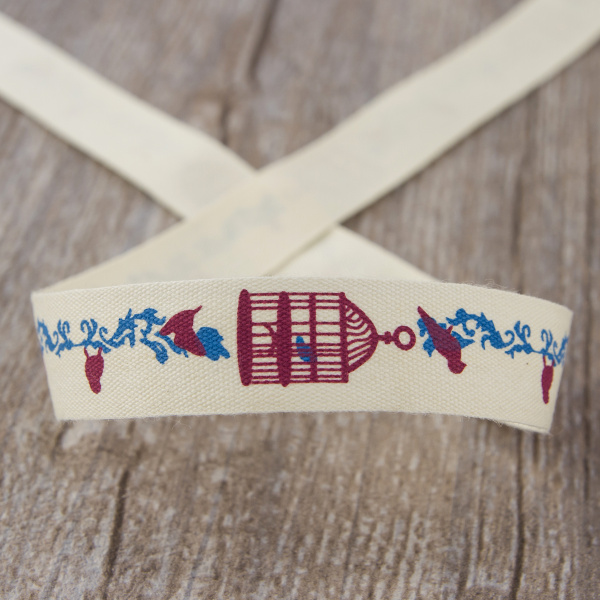 Лента хлопковая на картонной мини-катушке "Клетка для птиц". Арт VR15.057X