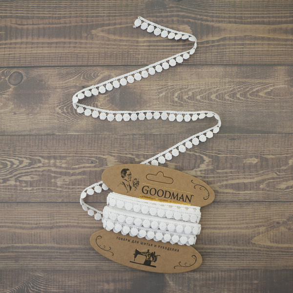 Кружево гипюр, 12 мм, цвет белый, 100% полиэстер, 4,5 м. Арт G-4634.212