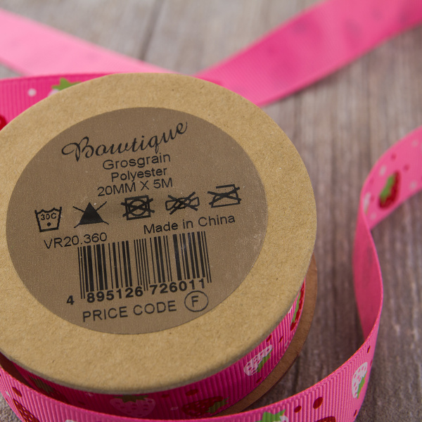 Лента репсовая на картонной мини-катушке "Клубнички". Арт VR20.360