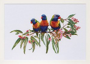 Набор для вышивания "Стайка попугаев", канва лён 32 ct
